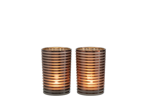 J-Line windlicht Strepen -  glas - bruin - medium - 2 stuks - vtwonen shop