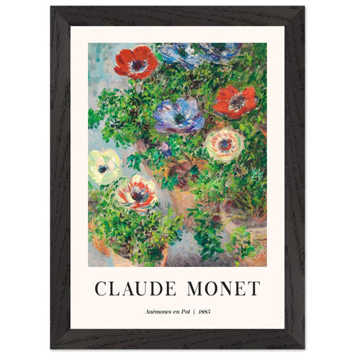 Artfulprints Poster met Lijst Claude Monet - Anémones en pot   - A4 21x29.7 cm - Groen