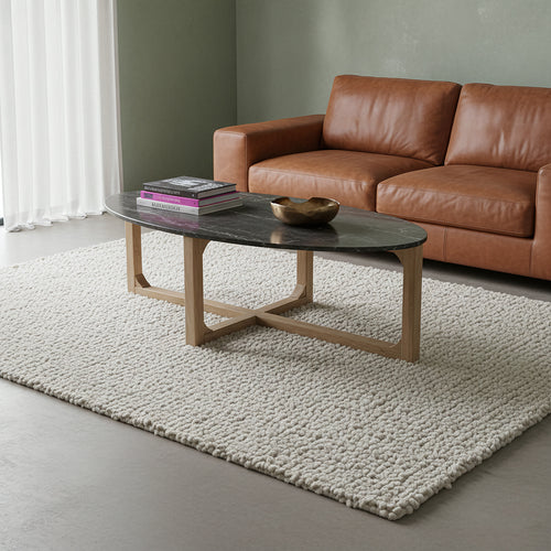 Ovale marmeren salontafel - Zwart - 120x60x38 cm