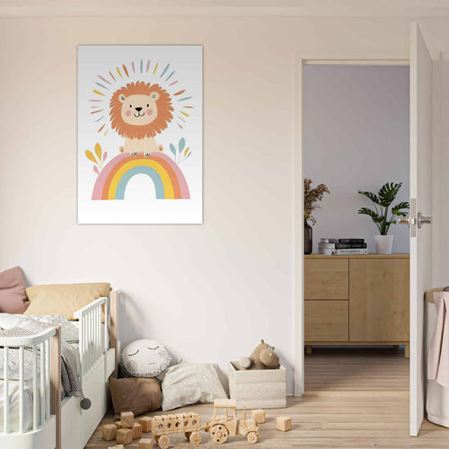 Artfulprints Poster Leeuw op de regenboog   - 30x40 cm - Meerkleurig