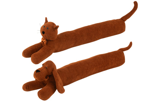 J-Line deurstopper Hond/Kat Bouclé - textiel - cognac - 2 stuks