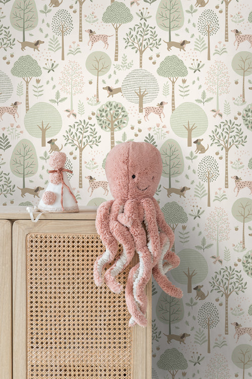 ESTAhome behang honden vergrijsd mintgroen en wit - 53 cm x 10.05 m - 139709 - vtwonen shop