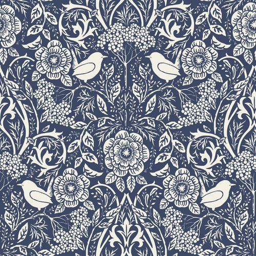 ESTAhome behang bloemen en vogels in art nouveau stijl donkerblauw - 50 x 900 cm - 139435