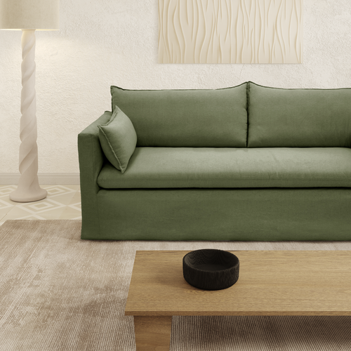 Sia Home - Rechte bank KALI - Linnen en katoen - Kaki groen - 206cm - vtwonen shop