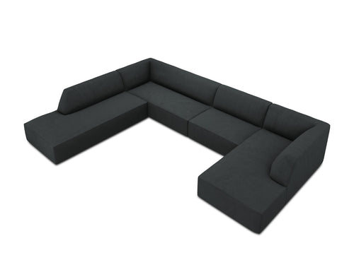 Micadoni Panoramische hoekbank links Ruby 7-zits, ribfluwelen, zwart - 273x366x69cm