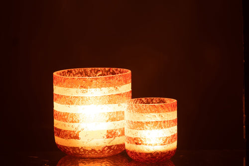 J-Line windlicht Strepen - glas - oranje/wit - large