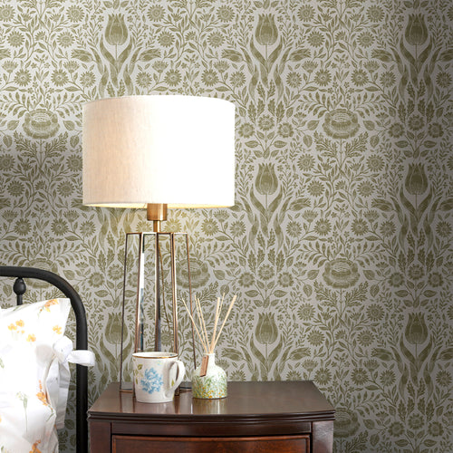 Laura Ashley Vliesbehang - Ashstead Damask Hedgerow