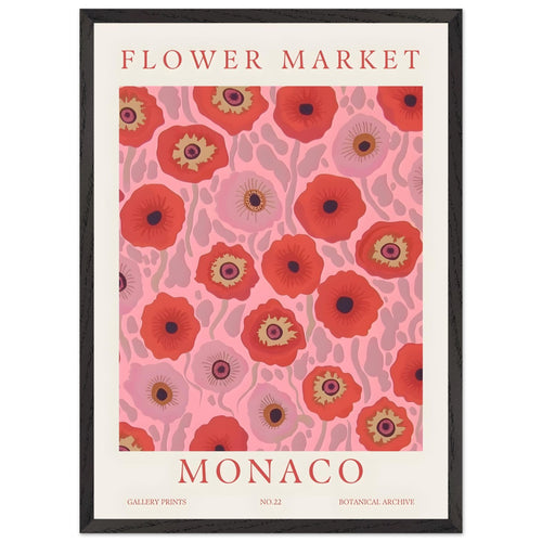 Artfulprints Poster met Lijst Flower market - Monaco   - 50x70 cm - Roze