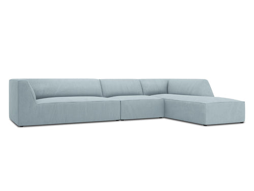 Micadoni rechter hoekbank Ruby 5-zits, ribfluwelen, lichtblauw - 180x366x69cm