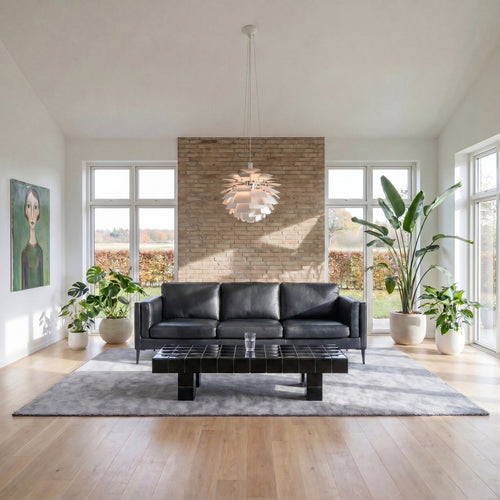 Furnhouse 3-zitsbank Valencia - Zwart - Leer - 88x220x83