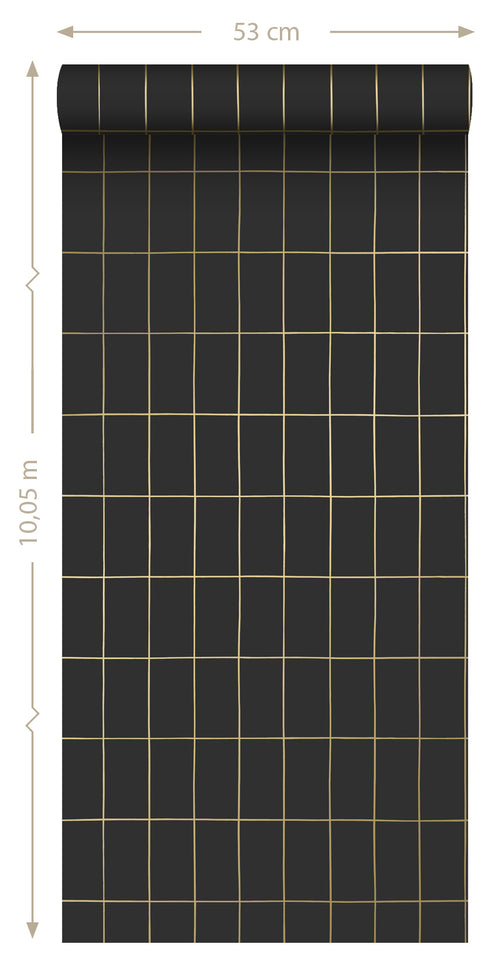 ESTAhome behang kleine tegeltjes zwart en goud - 53 cm x 10.05 m - 139132