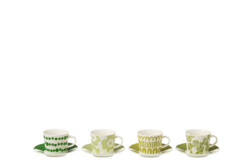 J-Line kop + schoteltje - keramiek - groen - small - doos van 4 stuks