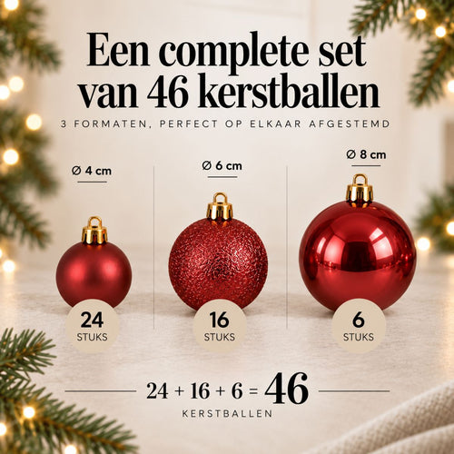 Mica Decorations Kerstballen Set Donkergroen 46 stuks - Onbreekbare Kerstballen van Gerecycled Polystyreen - Diameter 4, 6 en 8 cm - Ideaal voor