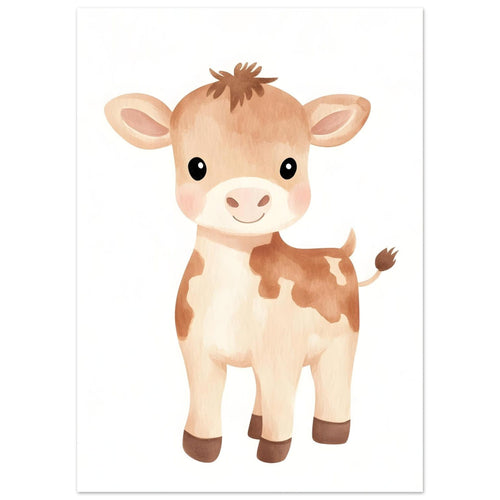 Artfulprints Poster Vrolijke koe   - 50x70 cm - Bruin