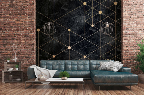 One Wall one Role fotobehang geometrische vormen goud en zwart - 371 x 280 cm - AS-382601