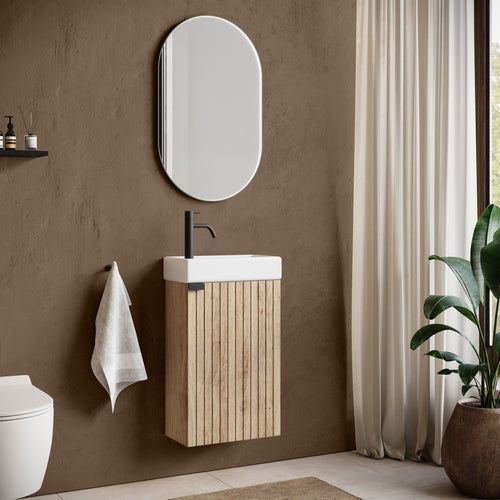Badplaats Toiletmeubel Bosco 40 x 22 cm – Eiken – Fonteinmeubel met Wastafel