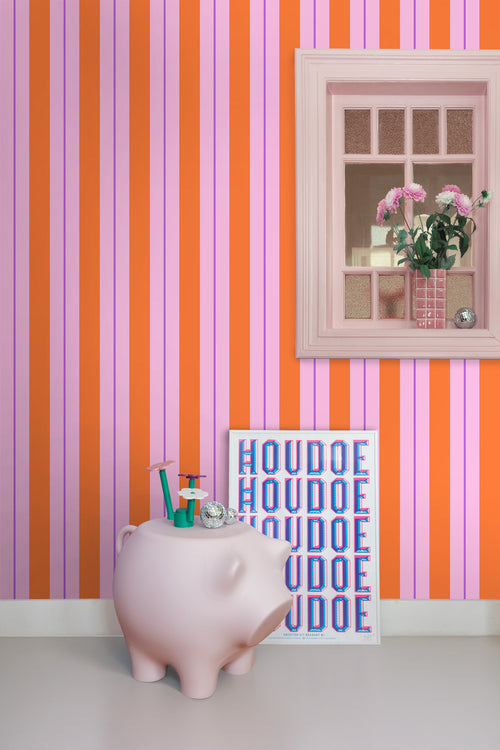 ESTAhome behang strepen oranje en roze - 50 x 900 cm - 131678