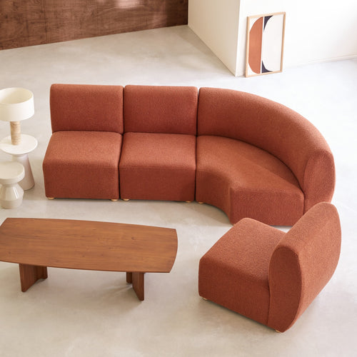 Tikamoon Modulaire 4-zitshoekbank van massief acacia en terracotta stof - Terracotta