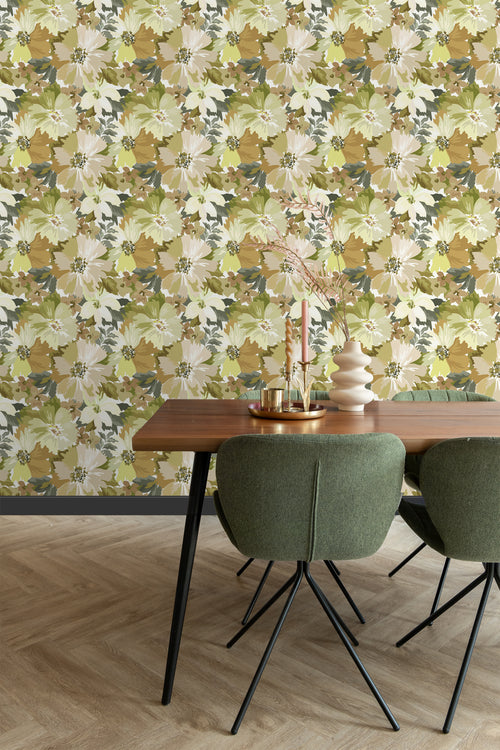 ESTAhome behang bloemen olijfgroen - 50 x 900 cm - 131262
