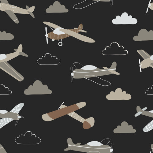 ESTAhome behang vliegtuigen zwart en bruin - 50 x 900 cm - 139805 - vtwonen shop