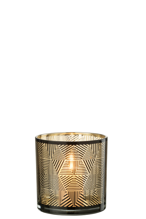 J-Line windlicht Driehoeken Strepen  - glas - bruin - medium - vtwonen shop