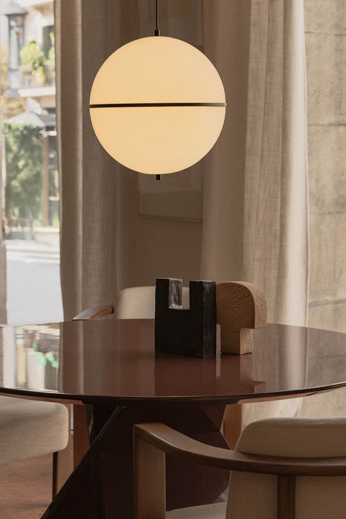 Faro Dome Dome hanglamp van 42 cm met bolvormige kap, satijnzwart, glanzend wit, E27 fitting.