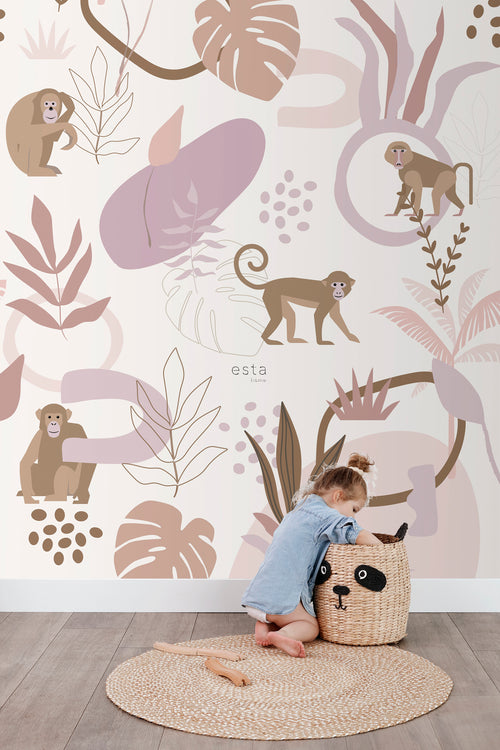 ESTAhome fotobehang jungle apen oudroze en lila paars - 200 x 279 cm - 159246 - vtwonen shop