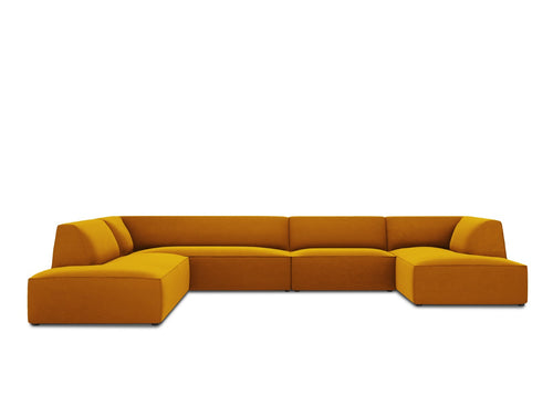 Micadoni Panoramische hoekbank links Ruby 7-zits, flueel, geel - 273x366x69cm