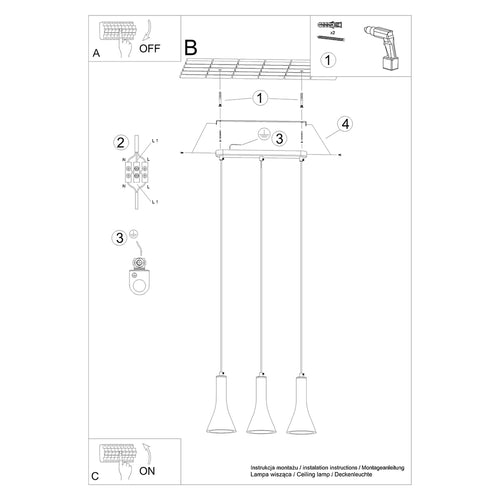 Sollux Lighting Hanglamp REA 3L beton - 46x12x110cm