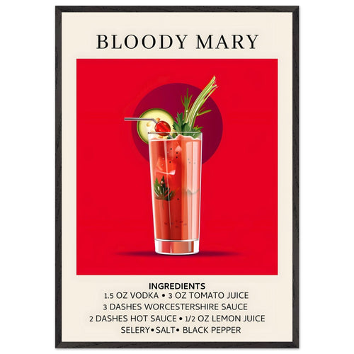 Artfulprints Poster met Lijst Bloody Mary cocktail - Ingrediënten   - 70x100 cm - Rood