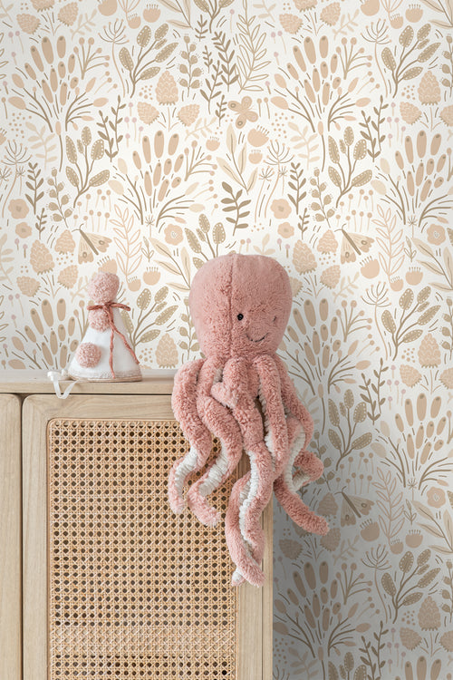 ESTAhome behang bladeren en bloemen wit en beige - 50 x 900 cm - 131389 - vtwonen shop