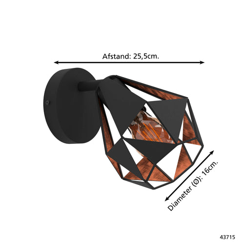 EGLO spot Carlton 7 - e27 - ø 16 cm - zwart/koper - staal - vtwonen shop