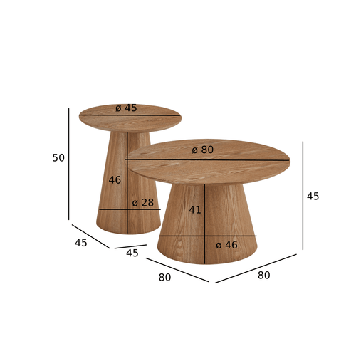 Furnhouse salontafel set Tango - Natuurlijk eikenhout - Ø 45/80 cm
