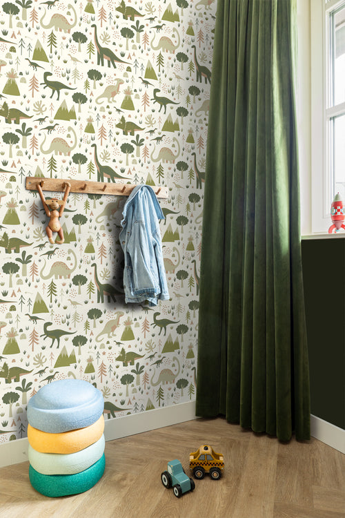 ESTAhome behang dinosaurussen groen - 50 x 900 cm - 131356