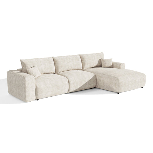 Premium Interiors - Rechthoekige hoekbank met slaapfunctie en opbergruimte COMO - corduroy crème 297cm