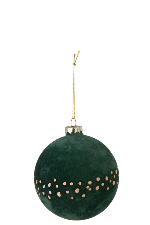 J-Line Kerstbal met stippen - glas - donkergroen/goud - set van 18
