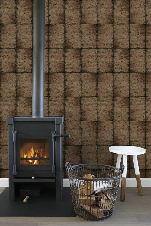 ESTAhome behang zinken platen vergrijsd bruin - 53 cm x 10.05 m - 138881