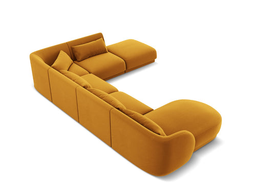 Cosmopolitan Design Panoramische hoekbank rechts Tulum 6-zits, flueel, geel - 255x330x70cm