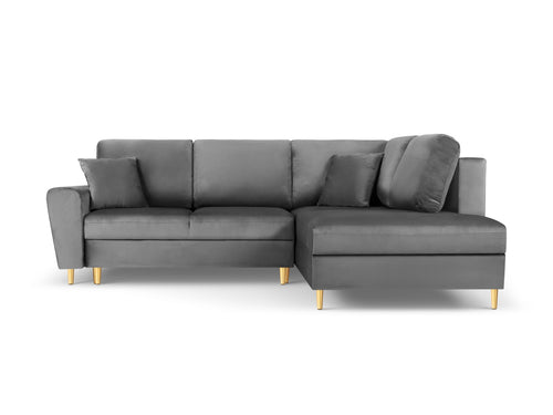 Cosmopolitan Design Converteerbare hoekbank rechts met opbergdoos Kyoto 5-zits, flueel, lichtgrijs - 194x243x88cm
