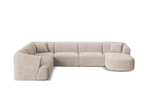 Cosmopolitan Design Modulaire panoramische hoekbank links Campi 7-zits, ribfluwelen cappuccino - 255x330x70cm
