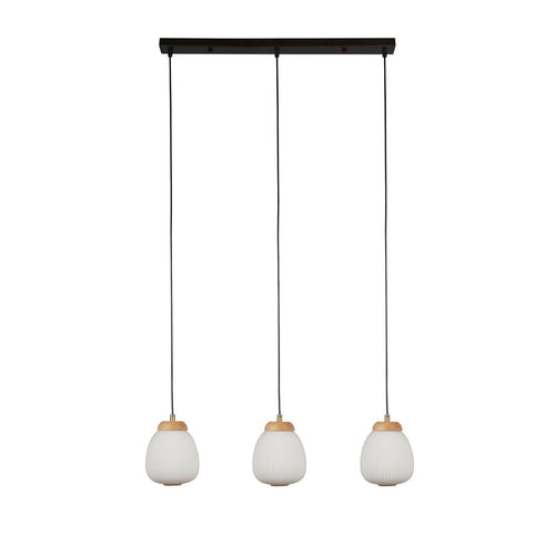 Searchlight Ella 3-lichts plafondhanglamp van zwart metaal en opaal geribbeld glas