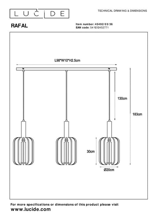 Lucide hanglamp RAFAL - 3xE27 - Grijs - vtwonen shop