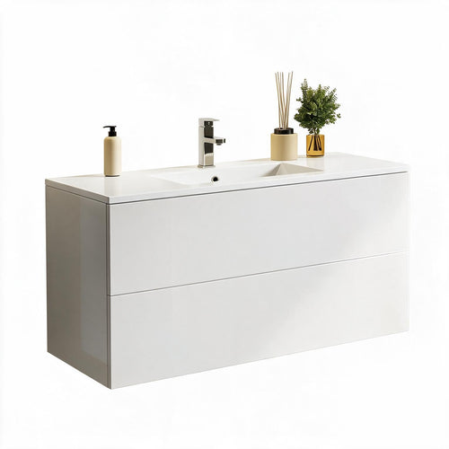 LOMAZOO badkamermeubel Nineo - zwevend met witte wastafel - glanzend wit - 100 cm