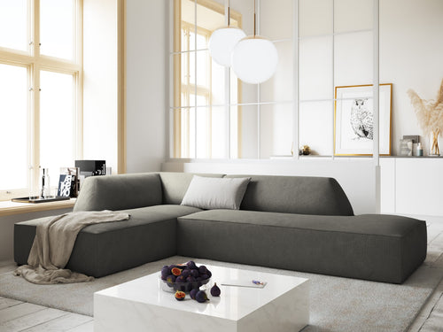 Micadoni linker hoekbank Ruby 4-zits, ribfluwelen, lichtgrijs - 180x273x69cm