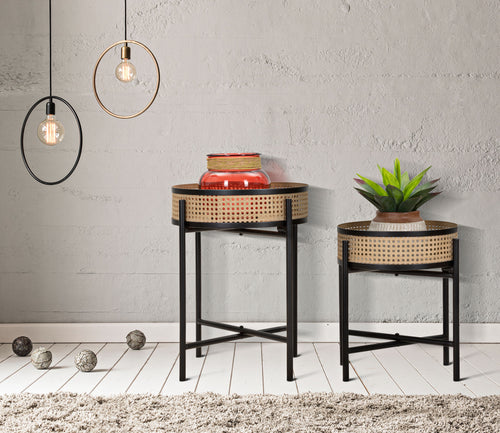 Mauro Ferretti bijzettafel - set van 2 - Ø 40x50-35x40 cm - bruin/zwart