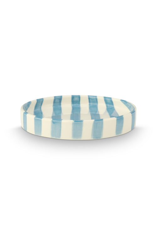vtwonen - Gebaksbord - Strepen - Blauw - Keramiek - 13cm - Set van 4