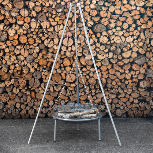 Nest outdoor Arne driepoot vuurschaal met barbecue zilver - vtwonen shop