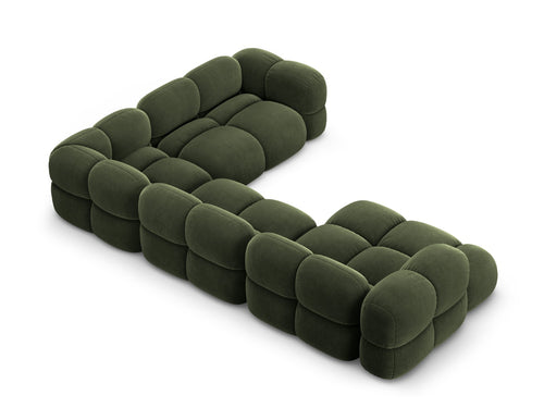 Cosmopolitan Design Panoramische hoekbank rechts Loretto 5-zits, flueel groente - 250x345x68cm