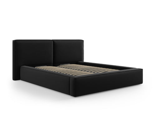 Micadoni Opbergbed met hoofdeinde Jodie 160x200cm, flueel, zwart - 228x214x108cm