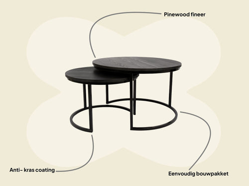 MaximaVida salontafel set Chicago zwart 58 en 45 cm - pinewood fineer